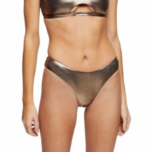 NWOT Topshop Metallic High Leg‎ Bikini Bottoms In B - Picture 1 of 6